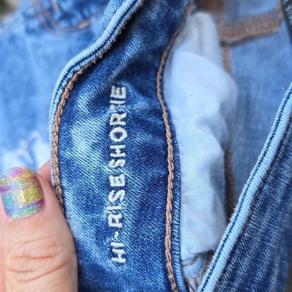 AE American Eagle hi rise shortie denim shorts destructed next level stretch 2 - Picture 13 of 13